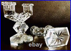 Pair of Superb Rare Heavy English Cut Crystal Double Candelabra / Candlesticks