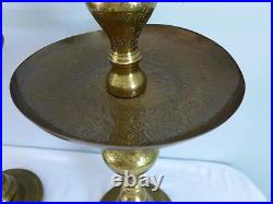 Pair of Tall Brass Altar Candlesticks Vintage 30 Incised Brass Pillar Holders