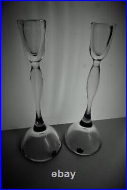 Pair of VICKE LINDSTRAND 50s VINTAGE KOSTA GLASS CANDLE STICKS