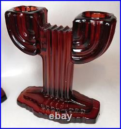 Pair of VTG Amber Glass Double Branch Queen Mary 4.5 Candlesticks Near Mint