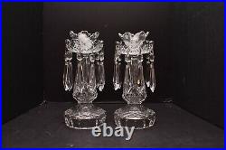 Pair of VTG Waterford Crystal Drop Luster Bobeche Candle Holders Candlesticks