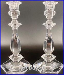 Pair of Val St Lambert Lafayette Vintage Glass Candlesticks 24cm Belgium Crystal