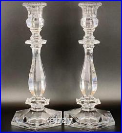 Pair of Val St Lambert Lafayette Vintage Glass Candlesticks 24cm Belgium Crystal