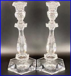 Pair of Val St Lambert Lafayette Vintage Glass Candlesticks 24cm Belgium Crystal