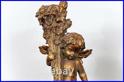 Pair of Vintage/Antique Carved Gilt Wood Putti Candlesticks