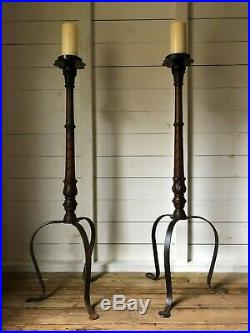 Pair of Vintage Antique Floor Standing Tall Candle Holders Stands Candlesticks