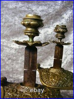 Pair of Vintage Antique German Imperial Navy Lion Head Sword Handle Candlesticks