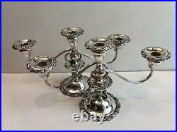 Pair of Vintage Baroque Wallace Silverplate Candelabra 3 Arms Candlesticks, 8 T