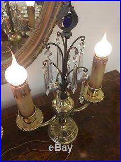 Pair of Vintage Brass Candle Stick Lamps, Electric Candelabra Table Lamps, 23