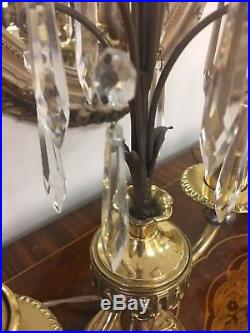 Pair of Vintage Brass Candle Stick Lamps, Electric Candelabra Table Lamps, 23