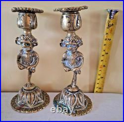 Pair of Vintage Brass Devil Demon Lincoln Imp Character Candlesticks Holder RARE