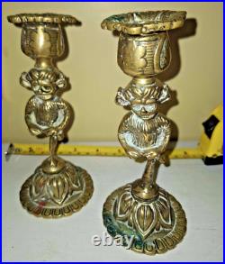 Pair of Vintage Brass Devil Demon Lincoln Imp Character Candlesticks Holder RARE