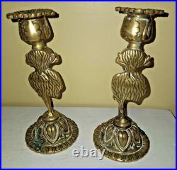 Pair of Vintage Brass Devil Demon Lincoln Imp Character Candlesticks Holder RARE