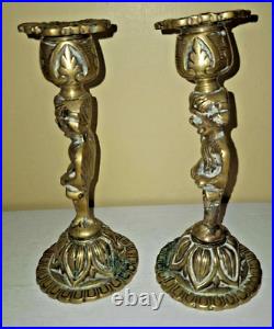 Pair of Vintage Brass Devil Demon Lincoln Imp Character Candlesticks Holder RARE