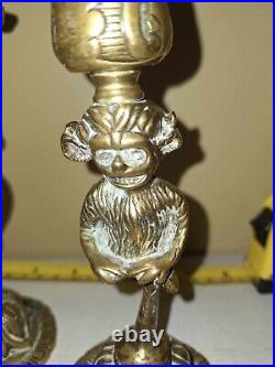 Pair of Vintage Brass Devil Demon Lincoln Imp Character Candlesticks Holder RARE