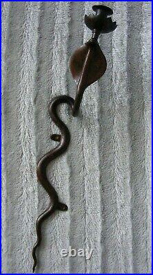Pair of Vintage Bronze Cobra Snake Wall Sconce Candleholder Candle Stick Holder