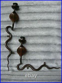 Pair of Vintage Bronze Cobra Snake Wall Sconce Candleholder Candle Stick Holder