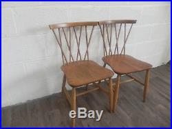 Pair of Vintage Ercol Candlestick Chairs Light Elm