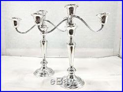 Pair of Vintage Gorham Sterling Silver 3-Arm Convertible Candelabra Candlesticks