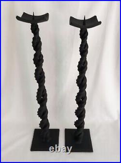 Pair of Vintage Hand Made Wrought Iron Large Twist Candlesticks Holders 18