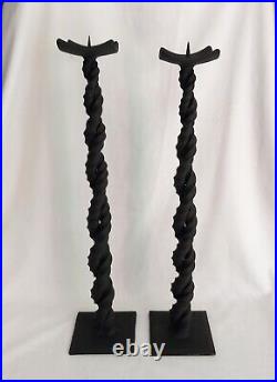 Pair of Vintage Hand Made Wrought Iron Large Twist Candlesticks Holders 18