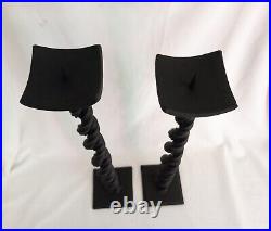 Pair of Vintage Hand Made Wrought Iron Large Twist Candlesticks Holders 18