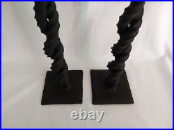 Pair of Vintage Hand Made Wrought Iron Large Twist Candlesticks Holders 18