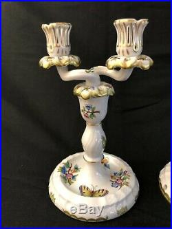 Pair of Vintage Herend Hungary Queen Victoria Pattern Candlesticks Candelabra