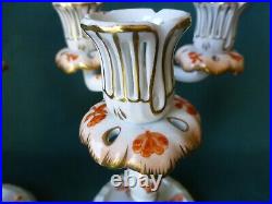 Pair of Vintage Herend Porcelain Rust Fortuna Pattern Three Arm Candle Sticks