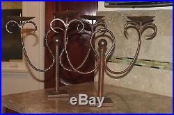 Pair of Vintage JAN BARBOGLIO Bronze Wrought Iron Pillar Candlestick Candelabra