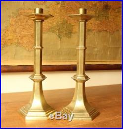 Pair of Vintage Large and Heavy Brass Ecclesiastical Church Altar Candlesticks