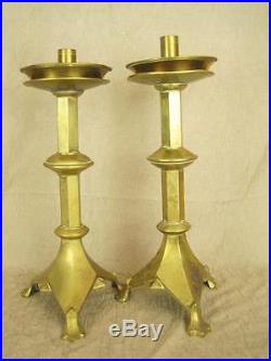 Pair of Vintage Large and Heavy Solid Brass Altar Candlesticks Candle Holders