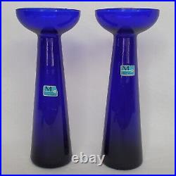 Pair of Vintage MCM Morgantown Glass Candlestick Holders Cobalt Blue 8-5/8