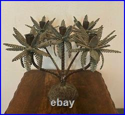 Pair of Vintage Metal Brass Bronze Palm Tree Candelabras Candle Holders 12.5