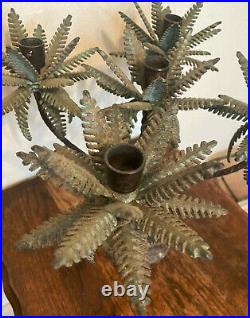 Pair of Vintage Metal Brass Bronze Palm Tree Candelabras Candle Holders 12.5