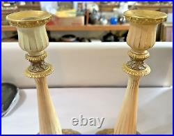 Pair of Vintage Royal Worcester 1873 Hand Painted Candlesticks (for repair)