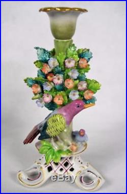 Pair of Vintage Sitzendorf German Porcelain Bird & Chick Figural Candlesticks