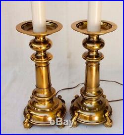 Pair of Vintage Stiffel Brass Heavy Metal Candlestick Lamps