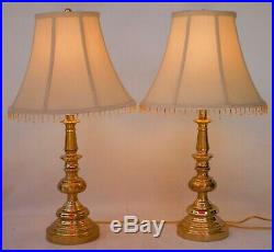Pair of Vintage Stiffel Gold Brass Heavy Metal Candlestick Lamps