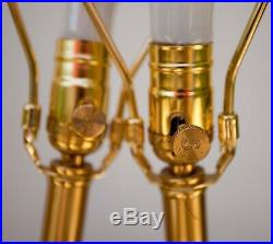 Pair of Vintage Stiffel Gold Brass Heavy Metal Candlestick Lamps