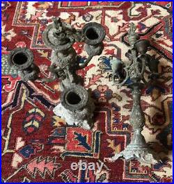 Pair of antique vintage candlesticks candleholders candelabra patina rococo