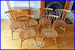 Pair of retro Pale blonde Ercol 376 Windsor Candlestick Lattice vintage chairs