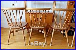 Pair of retro Pale blonde Ercol 376 Windsor Candlestick Lattice vintage chairs