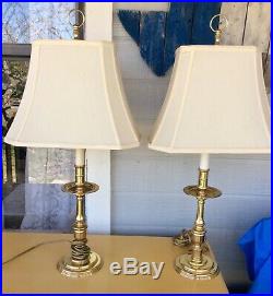 Pair of vintage Baldwin Williamsburg Brass Cathedral Candlestick table Lamps