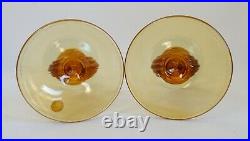 Pair of vintage Murano Italian art glass amber and blue candlesticks / holders
