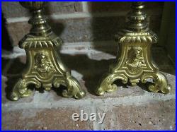 Pair of vintage brass Altar Church candlesticks Jesus, Mary & Joseph, 24 1/2