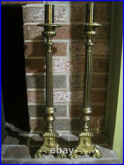Pair of vintage brass Altar Church candlesticks Jesus, Mary & Joseph, 24 1/2