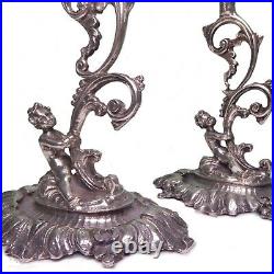 Pair vintage Italian solid silver cherub candlesticks