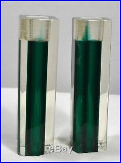 Pair vintage dark green glass candlesticks Murano Italy Vetri vm 002 sommerso