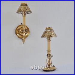 Pair vintage gimbal table candlesticks candle wall sconces brass 1940s English